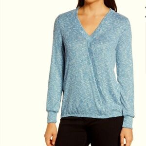 NWT BOBEAU Cozy Cross Front Waffle Knit Sweater Pullover Blue XS